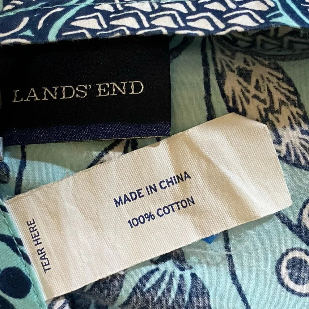 Lands' End Home Blue Radiance Pillow Shams (2) 100% Cotton Floral Turquoise Navy
